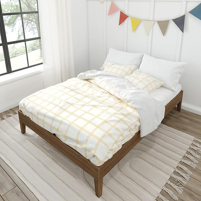 Max & Lily Fundamental Full Platform Bed Frame, Kids Modern Solid Wood Bed, Strong Wooden Slats, Non-Toxic Finishes, Matte Walnut