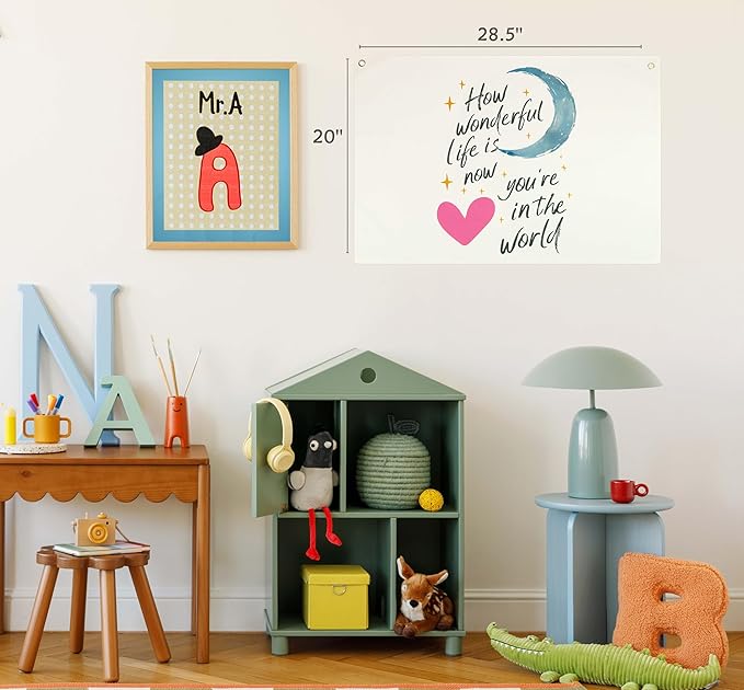 Rectangular Banner Flag Wall Decor Gift for Baby Boy Girl Kid,Nursery Above Crib Classroom Homeschool Playroom Living Room Decor-How Wonderful Life Is Now-Baby Present Shower,Birthday Christmas Gift