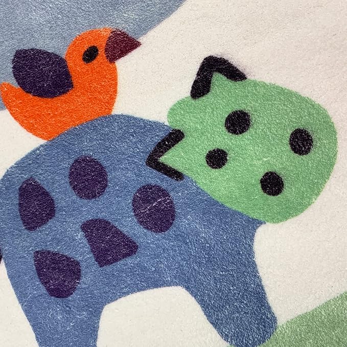 USTIDE Round Animals Kids Rug 4FT, Green Cartoon Play Mat Kids Area Rug Soft and Non-Slip Carpet for Nursery Playroom Children Bedroom Living Room Decor