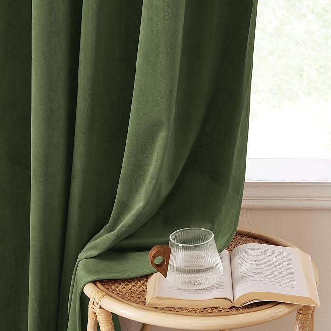StangH Moss Green Velvet Curtains 84 inch Length 2 Panels, Pinch Pleated Room Darkening Curtains & Drapes Luxury Thermal Insulated Decorative Plush Panels for Bedroom Living Room, W38 x L84