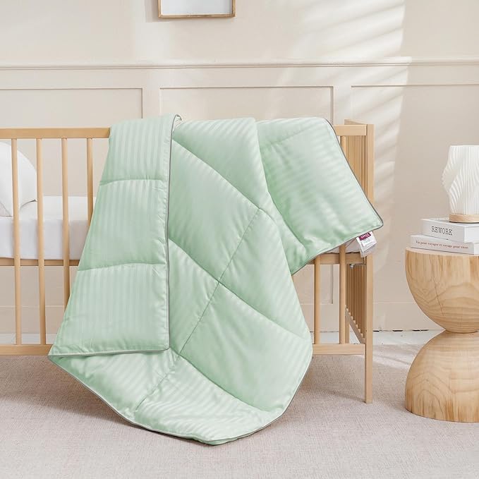 ZPECC Toddler Down Alternative Comforter, 39x47 Hypoallergenic Baby Blanket Quilt, Soft Breathable Lightweight All Season Kids Duvet Insert for Crib Stroller Cot Daycare, Green Stripe