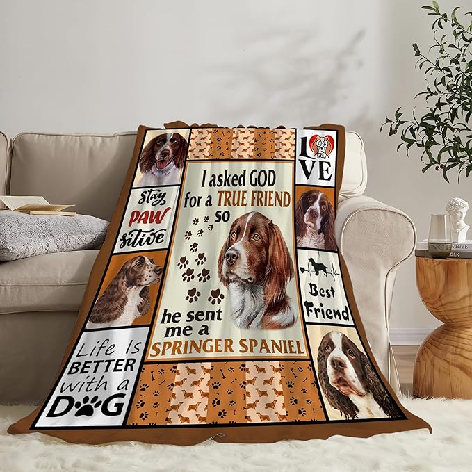 Springer Spaniel Dog Blanket Springer Spaniel Gifts and Decor Cute Dog Throw Blanket Dog Blanket for Girls Women Kids Adults Soft Warm Cozy Fleece Blanket for Couch Sofa Bed 50"x40"