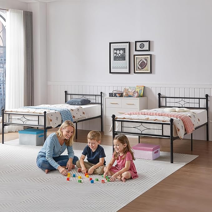 BedsPick Twin Bed Frame, Classic Metal Platform Bed Frame, Mattress Foundation with Steel Slat Support, 12.5'' Under Foundation Storage, No Box Spring Needed/Noise Free/Easy Assembly/Twin Size Black