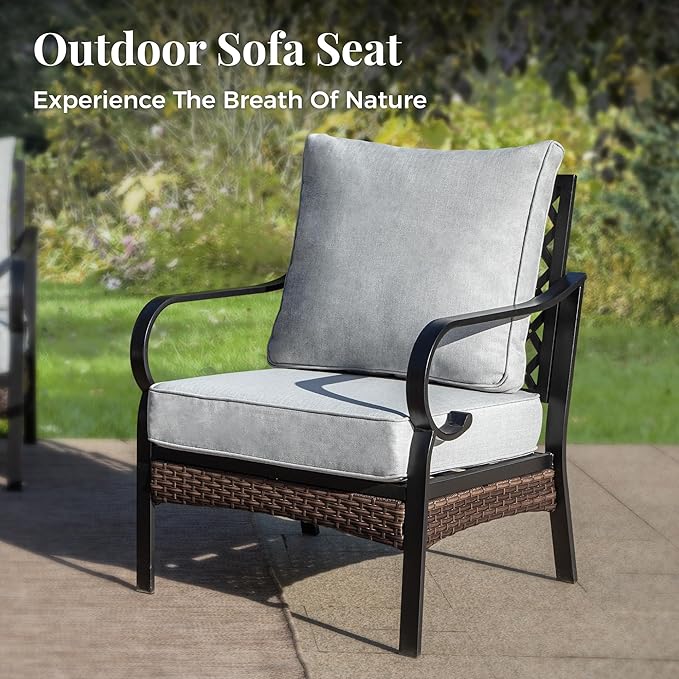 Outdoor Patio Leg Sofa Chairs Set of 2 Steel Frame Porch Furniture with Deep Seating and 5.75" Cushions for Lawn Backyard Deck, Light Grey