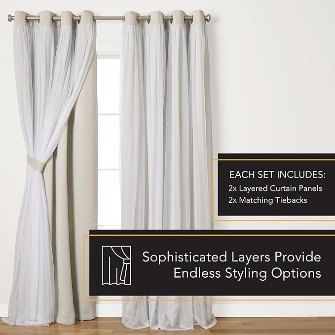 TOWN & COUNTRY LUXE Talia Double Layer Indoor Curtains, Sheer and Room Darkening Blackout, Grommet Top, Energy Efficient, 2-Pack Set, 52"x84", Cloud Grey