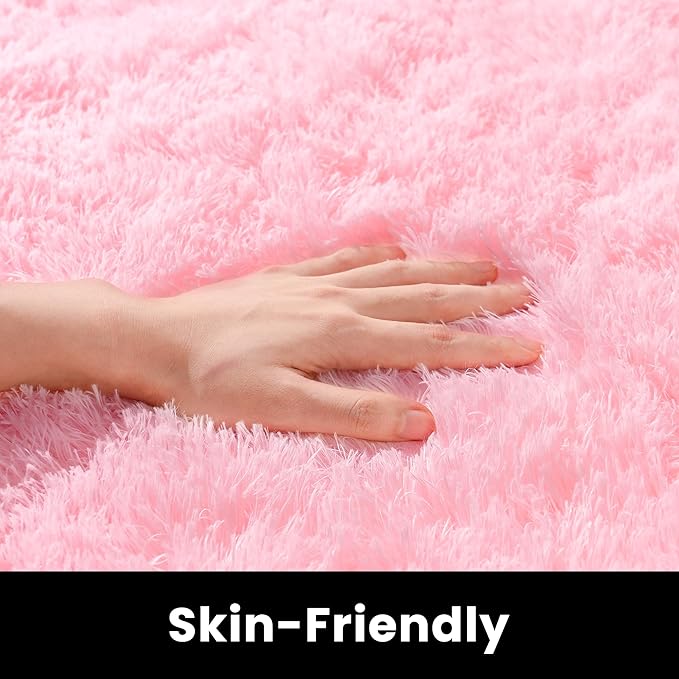 2x3 Fluffy Pink Area Rug - Soft Cute Shag Fuzzy Rug for Bedroom - Anti-Skid Living Room Girls Rug Pink Home Decor