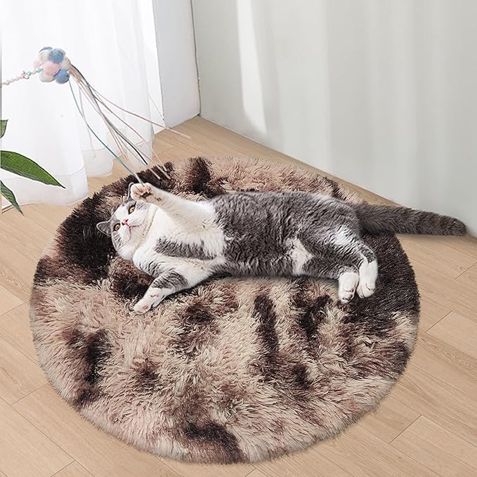 3 ft Small Brown Round Rug for Bedroom,Tie Dyed Soft Shaggy Circle Rug Fluffy Plush Round Carpet for Kids Girls Boys Room Baby Nursery Living Room Playroom Home Décor