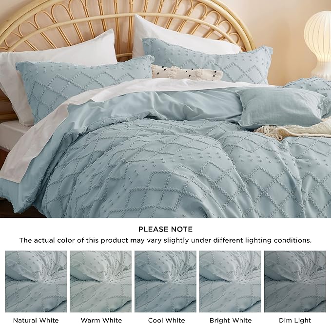 Bedsure Boho Duvet Cover King Size - Dusty Blue Breathable & Soft Boho Bedding, Machine Washable Comforter Cover for All Seasons, Includes 1 Duvet Cover 104"x90" with 2 Pillow Shams & Zipper Closure