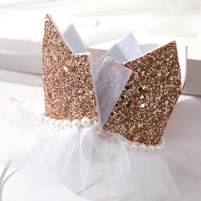 Crown for Girls' First Birthday, Rose Gold 1st Birthday Hat, Flower Tutu Crown, Cake Smash Props, Decorations for Girls