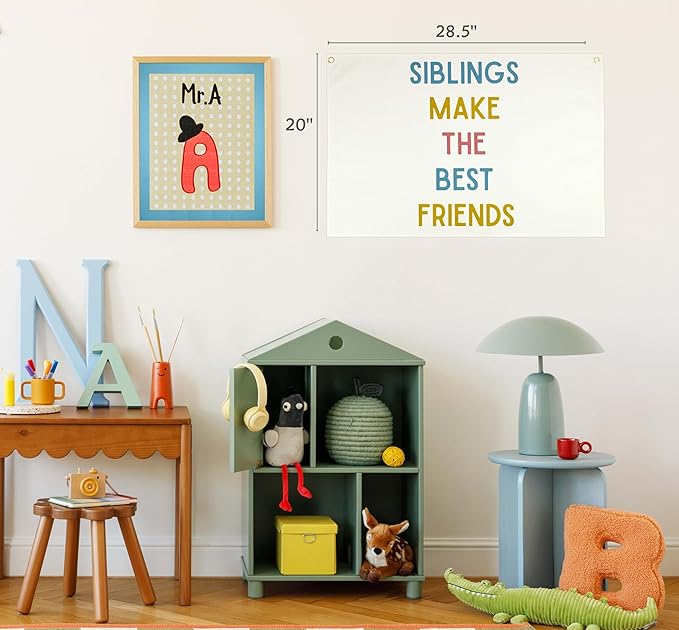 Rectangular Banner Flag Pennant Wall Decor Gift for Baby Boy Girl Kid Teen,Nursery Home Bedroom Playroom Reading Room Front Door-Siblings Make the Best Friends-Baby,Shower Birthday Christmas Gift