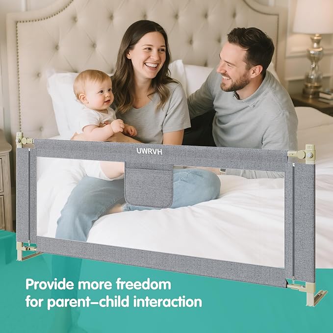 Bed Rails for Toddlers,Toddler Bed Rails,Bed Rail for Baby - Adjustable Height Bed Guard with Child Safety Lock, Universal Fit for King/Full/Twin Beds (Grey, 1 Side 74.8Inch)