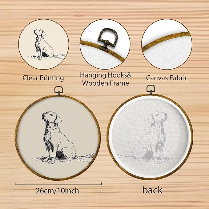 Hiuwevt Vintage Labrador Retriever Dog Round Wall Art Decor, Labrador Retriever Gifts Framed Canvas Prints, Retro Dog Round Wall Hanging Decor for Home Living Room Decorations, 10x10 Inches