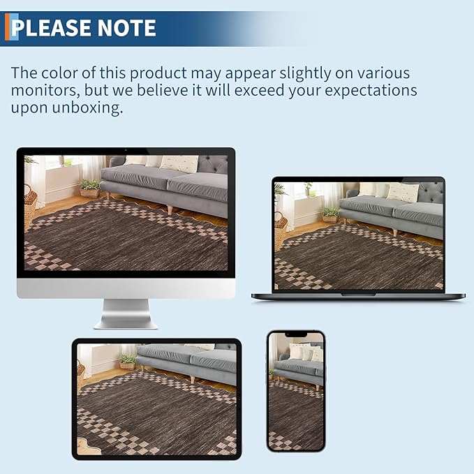 GarveeHome Area Rug 6x9 Large Living Room Modern Border Throw Rug with Rubber Backing Stain Resistant Dining Room Throw Carpet Washable Scalloped Rug for Bedroom Home Decor Office, Brown