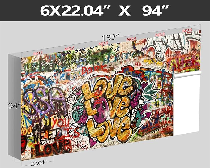 XMPMBM-Graffiti Art backsplash Large Decorative Wallpaper Colorful Alphabet Bedroom Bathroom Wall Mural- W 132" X H 92"(93 Square Foot)