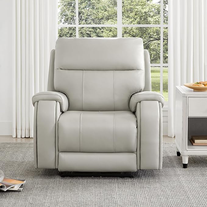 CHITA Large Power Zero Gravity Recliner Chair, Genuine Leather Recliner Chair for Adults with Adjustable Power Headrest and Hidden Slide-Out Cupholders, USB and Type-C Ports, Creamy Grey