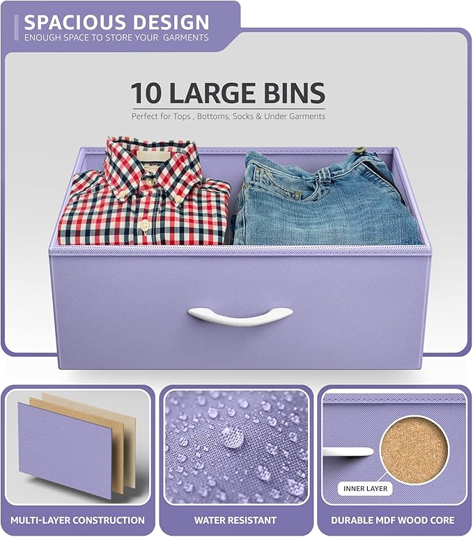 Sorbus Kids Dresser with 10 Drawers - Storage Unit Organizer Chest for Clothes - Bedroom, Kids Room, Nursery, & Closet (Purple, 34 x 12 x 47-10 Drawer)