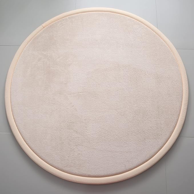 Loartee Thick Kids Round Rug - Coral Velvet Area Rugs, Memory Foam Circular Carpet for Nursery Playroom Home Decor Dormitory, Diameter 63 inch, Brown
