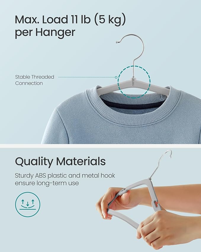 SONGMICS Kids Hangers 50 Pack, 14 x 8 Inches, Non-Slip Velvet Baby Hangers for Closet, Space-Saving, Wide Shoulder Notches, Dove Gray UCRF038G01