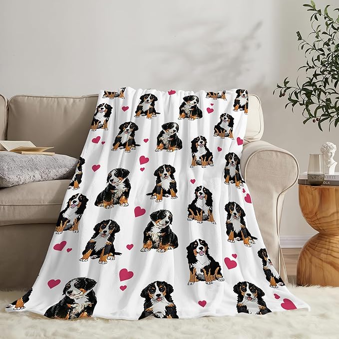 Bernese Mountain Dog Blanket Bernese Mountain Dog Gifts and Decor Cute Dog Throw Blanket Dog Blanket for Girls Women Kids Adults Soft Warm Cozy Fleece Blanket for Couch Sofa Bed 60"x50"