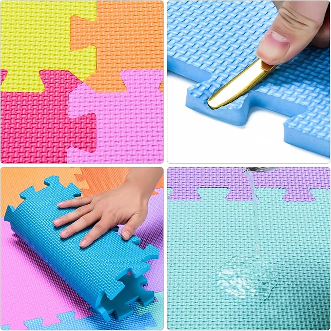 qqpp EVA Rubber 18 Tiles Interlocking Puzzle Foam Floor Mats - Baby Play Mat for Playing | Exercise Mat for Home Workout. Orange, Beige, Gray. QC-BJLb18N