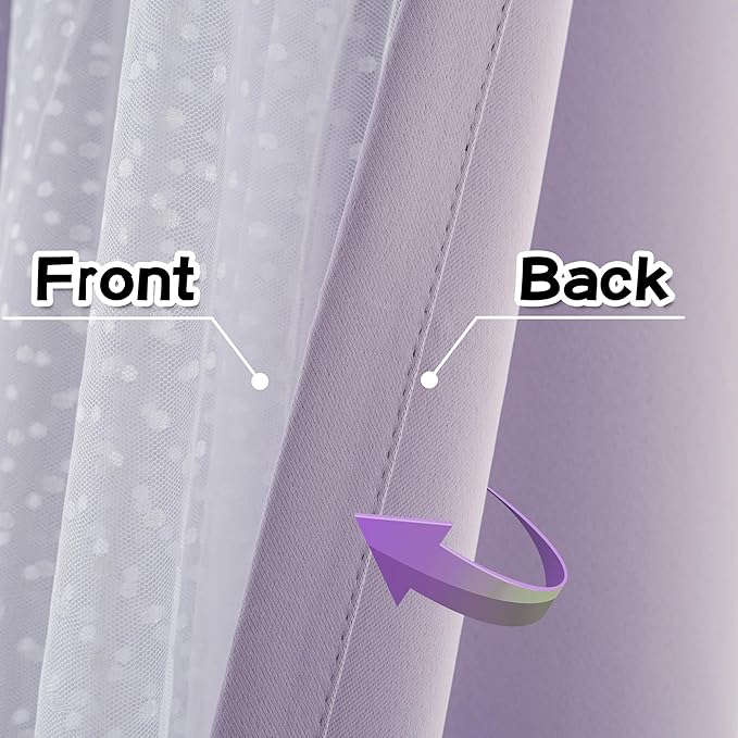 MYSKY HOME Cute Lilac Curtains for Girls Bedroom & Nursery Kids Purple Lavender Blackout 90 Inch Curtains Double Layer with Polka Dots Sheer, Grommet Tops, 52" Wide, 2 Panels