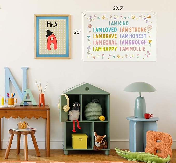 Boho Rectangular Banner Flag Pennant Wall Art Decor Gift for Baby Boy Girl Kids,Nursery Bedroom Playroom Front Decor Decor-I am Kind I Am Loved-Baby Present Shower,Birthday Christmas Gift