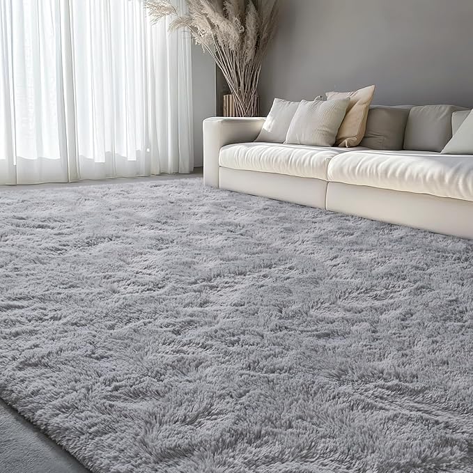 EVOIONOS 5x7 Washable Large Area Rug for Living Room, Fluffy Shag Rug for Bedroom, Ultra Soft Plush Non Slip Carpet for Indoor Floor Bedside Nursery Kids Girls Room Dorm, Home Decor Aesthetic, Grey