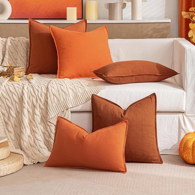 MIULEE Decorative Linen Pillow Covers 20x20 Inch Burnt Orange Boho Farmhouse Neutral Couch Throw Pillows for Bed Pack of 2 Accent Modern Pillowcase Summer Sofa Livingroom Home Decor
