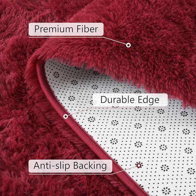 BENRON Soft Runner Rugs for Bedroom 2x6, Washable Long Runners for Hallway Entryway Kitchen Dorm, Fluffy Throw Rug for Kids Girls Room Decor Photo Prop, Wine Red