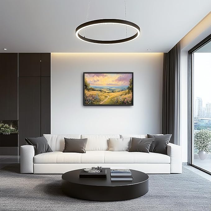 Framed Large Landscape Wall Art for Living Room, Oversized Farmhouse Countryside Nature Wall Decor Wildflower Field Canvas Painting Floral Pictures Modern Artwork for Bedroom Office 36"x24"