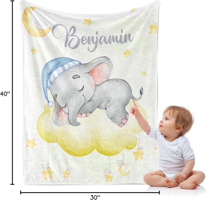 J&SBGFT Custom Baby Blanket with Name for Boys - Personalized Name Blanket, Toddlers Kids Nursery Stroller Crib Decor Throw 30"x40", Color 3
