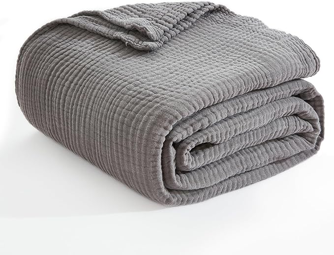 EMME Cotton Muslin King Blanket Big Oversized Bed Layering Bedspread Coverlet Breathable Gauze Soft Lightweight Blankets (Grey, 120"x94")