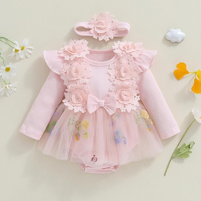 Giraropa Baby Girl Fall Winter Clothes Long Sleeve Romper Dress + Socks + Headband Newborn Infant Cute Casual Outfits