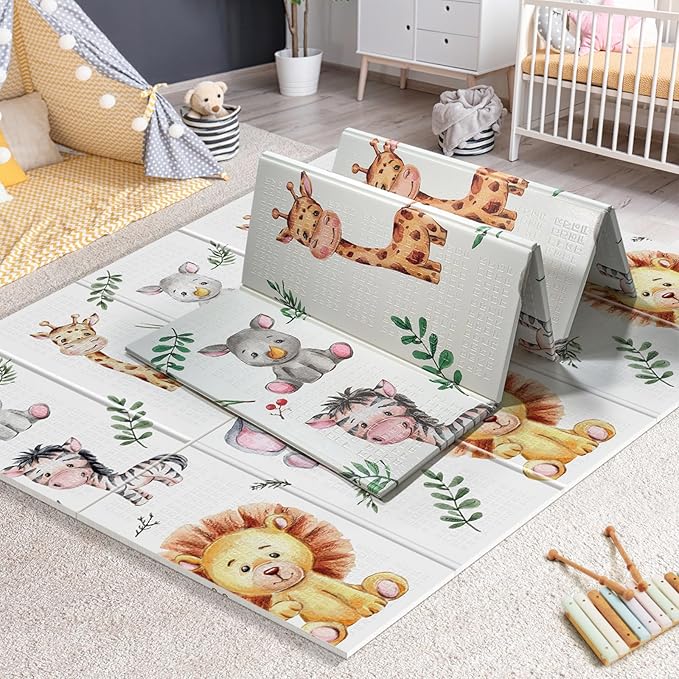 79x71 Extra Large Baby Play Mat for Floor, Foldable Foam Playmat for Babies 0-12 Months & Kids, Non-Toxic Waterproof Baby Mat for Floor, Thick Playpen Mat for Tummy Time Crawling