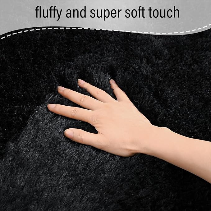 BENRON Fluffy Black Rugs for Living Room Bedroom 4x6, Soft Plush Fuzzy Shaggy Rugs for Kids Girls Boys Room Decor, Washable Indoor Floor Carpets