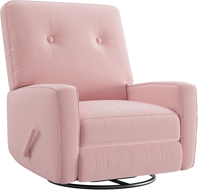 GarveeHome Recliner Chairs, Swivel Rocker Recliner, Glider Recliner Nursery Chair for Adults, 360° Swivel Glider Rocking Chair for Living Room, Bedroom, Office, RV, Small Spaces, Corduroy, Pink