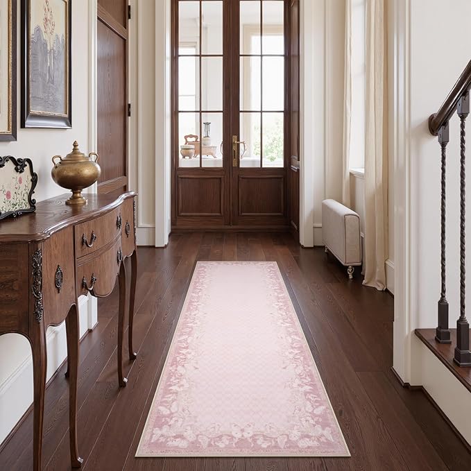 STARUIA Runner Rug Non Slip 2x6, Washable Butterfly Pink Rug Runners for Hallways, Low Pile & Soft Area Carpet Floor Decorated Rugs for Entryway Kitchen Laundry Bedroom Girls Room(Pink,2'x6')