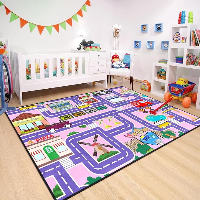 Car Rugs for Kids Toy Cars - Car Track Carpet for Boys Road Rug for Bedroom Road Map Carpet for Kids Toy Play Mat Farm, 3x5 Feet