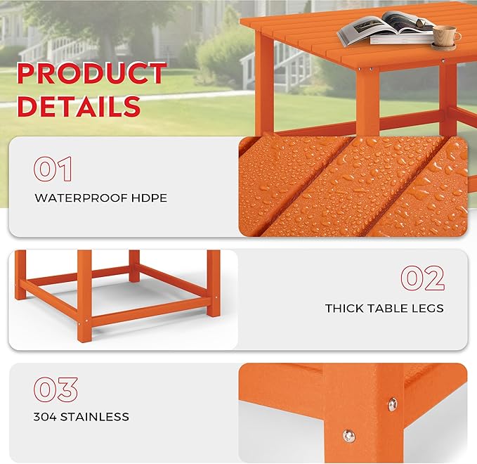 Costaelm Outdoor Kids Table, Toddler Dinner Table Baby Desk Outdoor Childrens Party Tables for Arts & Crafts, Snack Time, Multi-Activity Desk for Ages 2-8 in Classroom/Outside, Orange