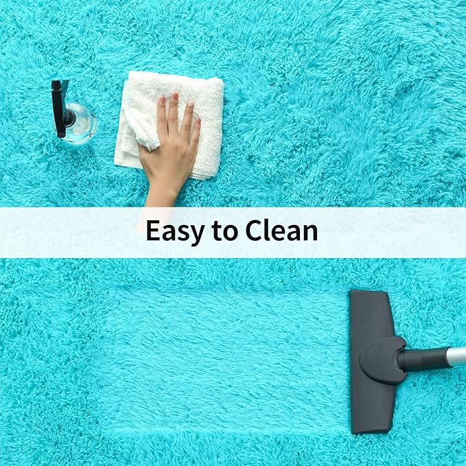 Merelax Soft Modern Indoor Large Shaggy Rug for Bedroom Livingroom Dorm Kids Room Home Decorative, Non-Slip Plush Fluffy Furry Fur Area Rugs Comfy Nursery Accent Floor Carpet 5x8 Feet, Teal Blue