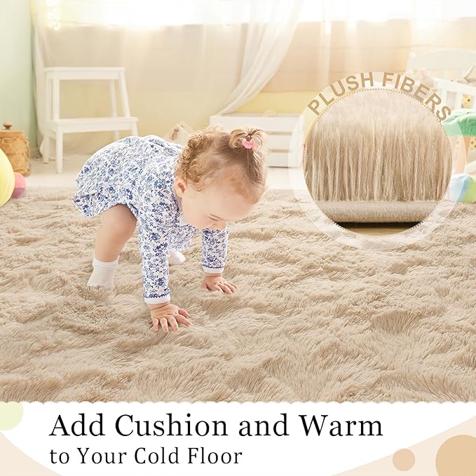 BENRON Fluffy Runner Rugs 2x4, Soft Long Runners for Bedroom Hallyway Entryway Kitchen, Washable Fuzzy Throw Rug for Kids Girls Room Decor Photo Prop, Light Tan