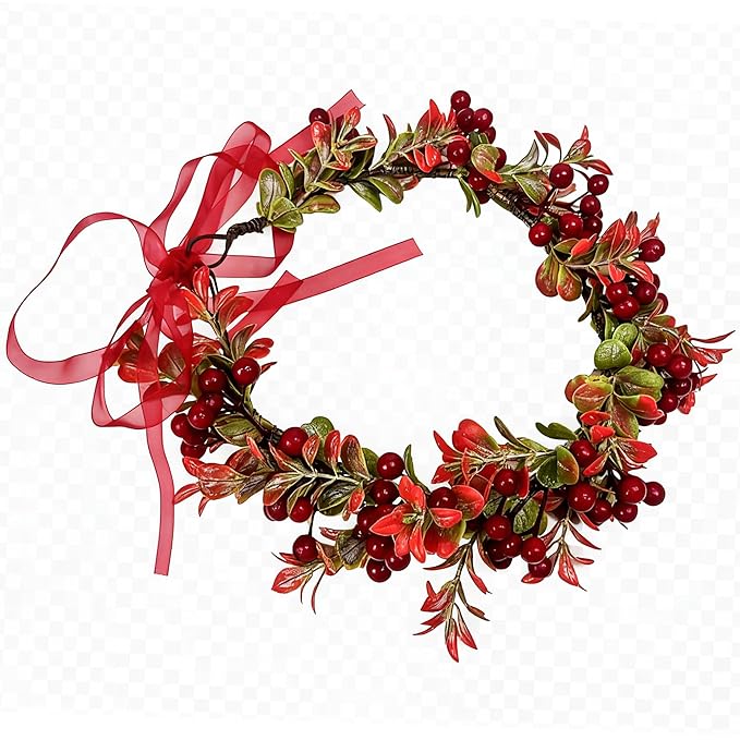 TOECWEGR Christmas Flower Crown Floral Wreath Red Berry Pine Cone Crown Forest Woodland Wedding Headpiece Headband
