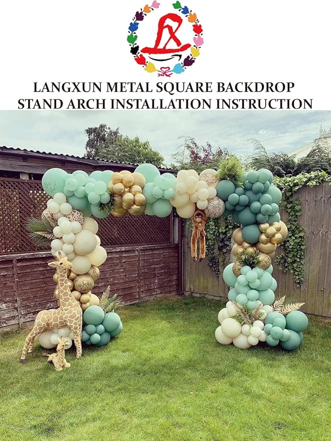 LANGXUN Heavy Duty Metal Square Backdrop Stand Arch for Wedding Birthday Graduation Decorations, Ceremony Reception, Event Party Supplies, Baby Shower Photo Booth Background Supplies (Gold)