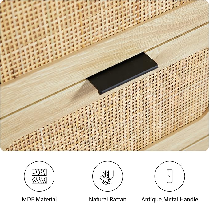 LEVNARY 9 Drawer Dresser for Bedroom, Rattan Dressers & Chest of Drawers, Large 58" Long Dressers Wooden Storage Organizer Dresser for Entryway, Living Room (Natural)