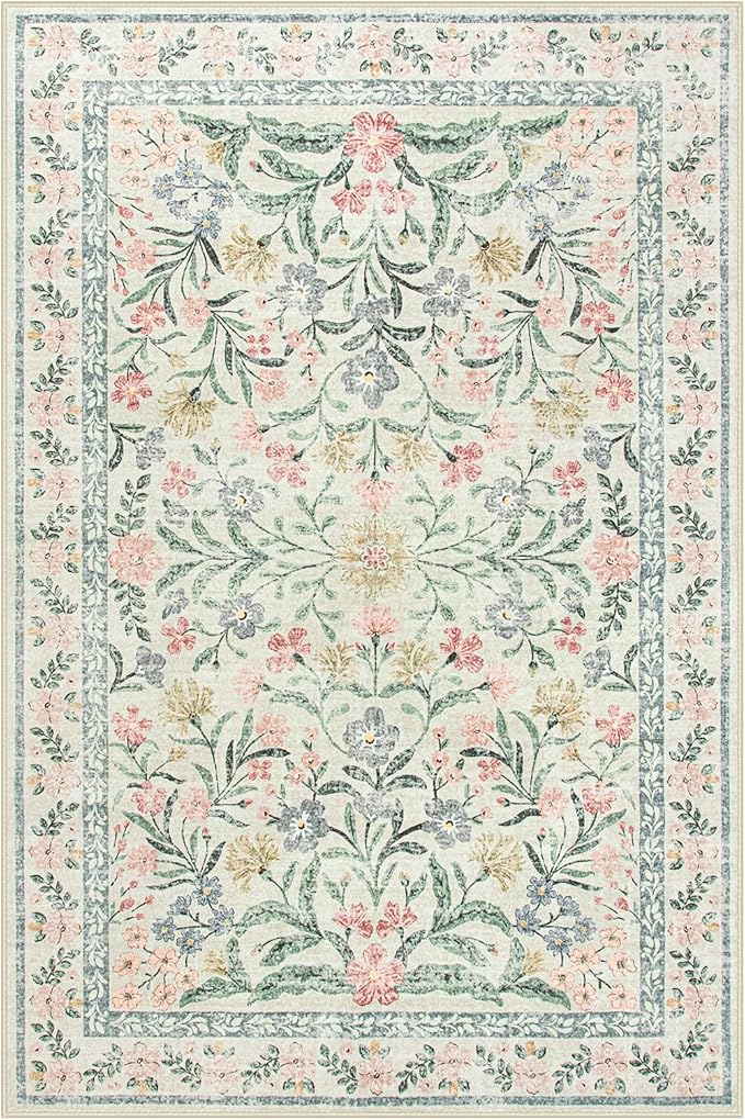 Lahome Boho Beige Rugs for Living Room 6x9, Washable Kids Rugs for Bedroom Girls, Farmhouse Soft Baby Carpet for Nursery, Non-Slip Carpet for Dining Room Playroom, Beige