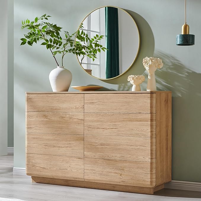 ACCOHOHO 8 Drawer Dresser for Bedroom, 52 Inch Wide Modern Chest of Drawers, Push-to-Open Wood Storgae Organizer with Large Drawers for Bedroom, Living Room, Hallway,Natural Oak