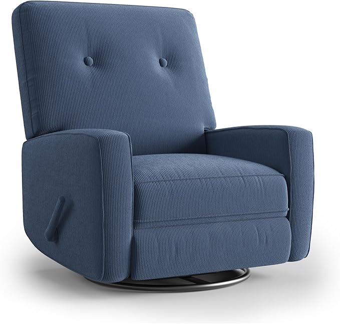 GarveeHome Recliner Chairs, Swivel Rocker Recliner, Glider Recliner Nursery Chair for Adults, 360° Swivel Glider Rocking Chair for Living Room, Bedroom, Office, RV, Small Spaces, Corduroy, Dark Blue