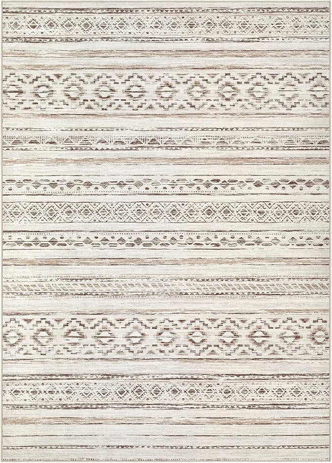 Area Rugs for Living Room Washable Living Room Rug Soft Neutral Indoor Floor Carpet Non-Slip Stain Resistant Modern Boho Rugs for Bedroom Dining Room Kids Room Nursery Office Home Cream Brown