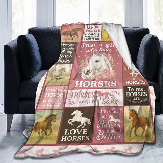 Horse Blanket Farm Horses Throw Blanket Fuzzy Plush Super Fleece Plush Soft Cozy Warm Stuff Bedding Toddler Nursery Baby Blankets Gifts for Boys Girls Kids Adult Men Women 60"X80"