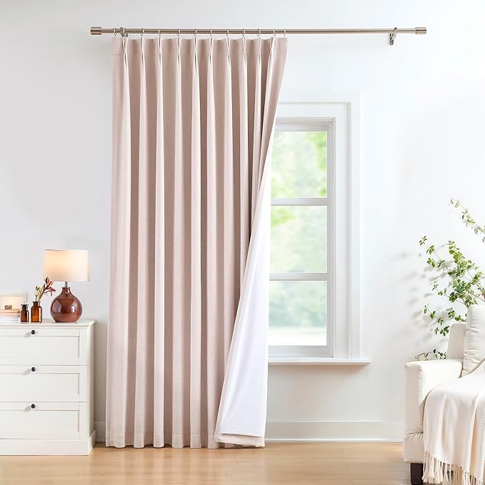 Pinch Pleated Blackout Curtain Panels with Full Blackout Liner Linen Texture Window Treatment Sets with Back Tab for Living Room Bedroom Thermal Insulated Drape with 12 Hooks, 60"x90"x1, Pink